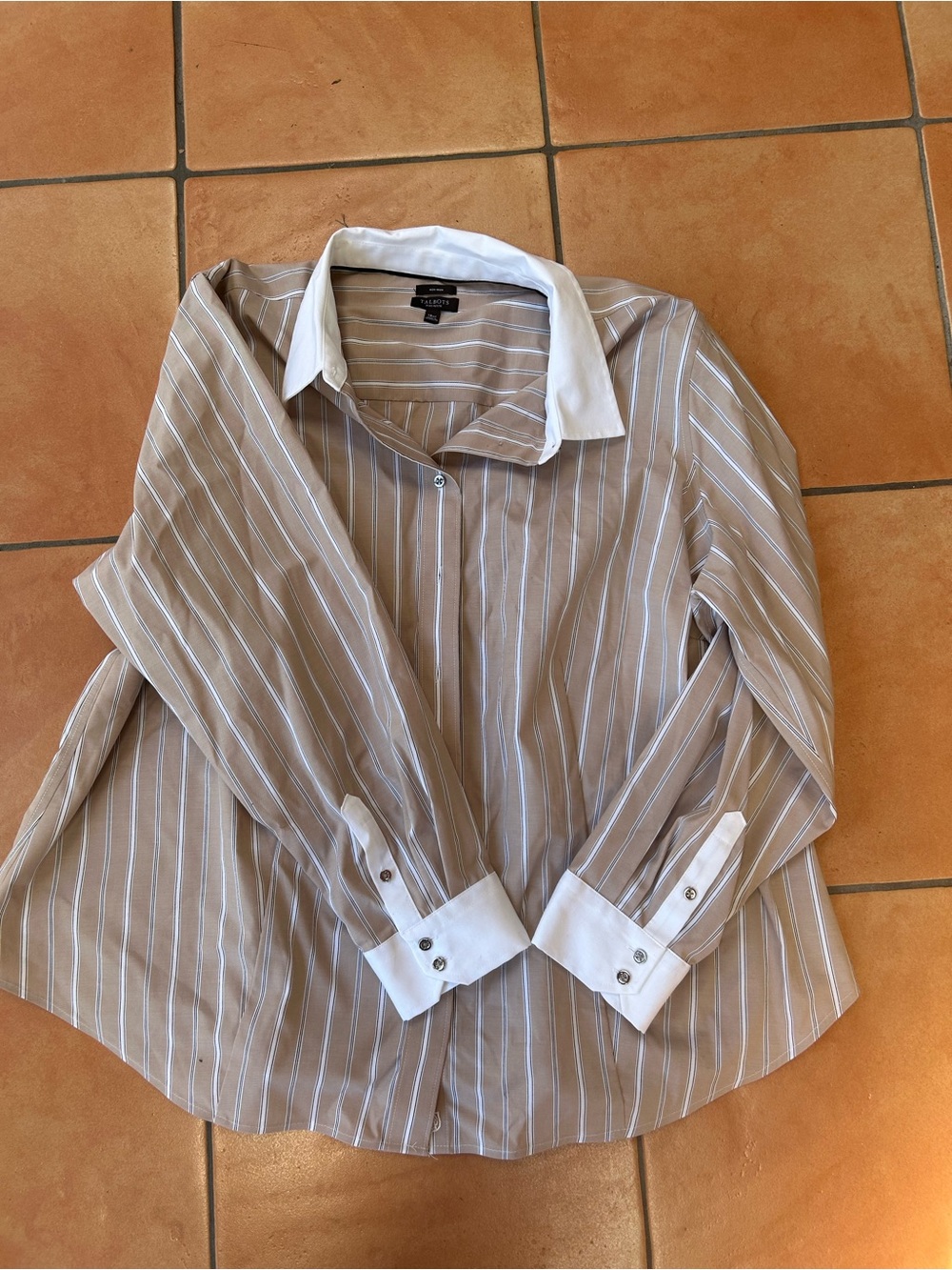 Striped Button-Down Shirt with White Collar and Cuffs non -iron